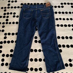 Vintage 80s 90s Lee Jeans Blue Straight Leg Workwear Western Dark Wash Denim